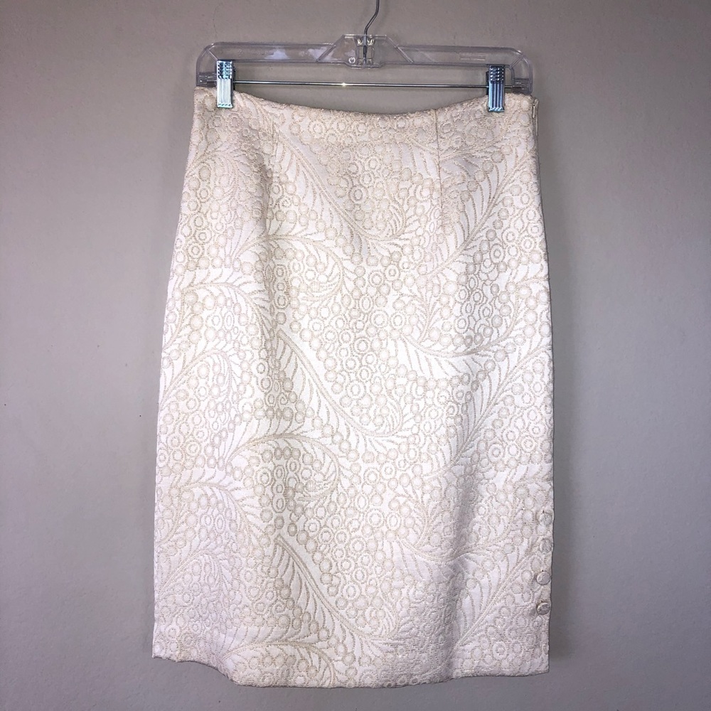 SANDRA Ivory Gold Brocade Pencil Skirt